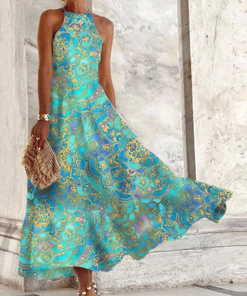 Miriam - Women's Dresses Sleeveless halterneck dress with vintage print