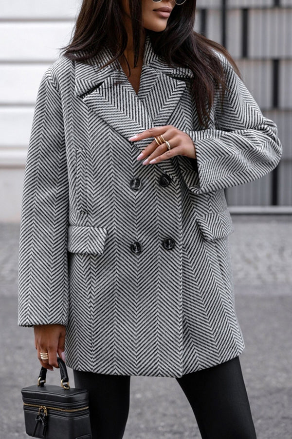 Striped Lapel Coat with Pockets – Elegant Fashion for Fashion Enthusiasts