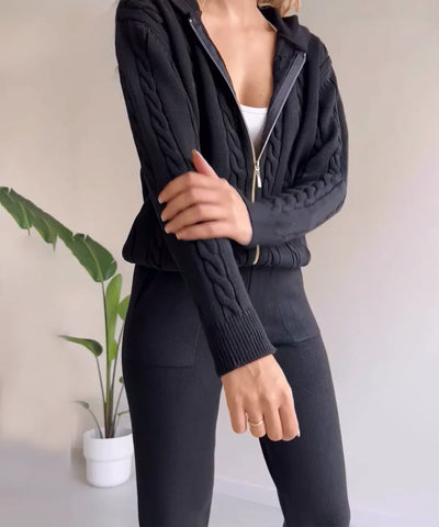 Two-Piece Set Jacquard Knit Sweater and Cardigan with Design
