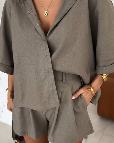 Women's casual loose blouse and shorts set, ideal for everyday wear