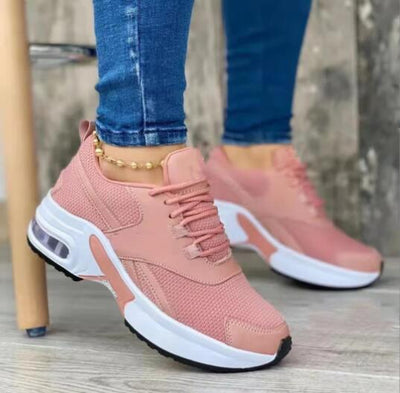 Women's Wedge Sneakers - Breathable Mesh Casual Shoes with Thick Sole and Lace-Up