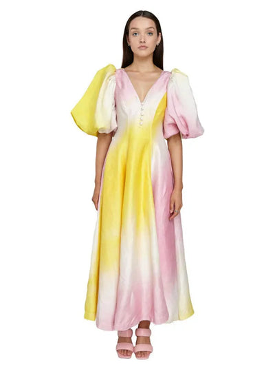 Delia - Dress with puff sleeves and V-neck