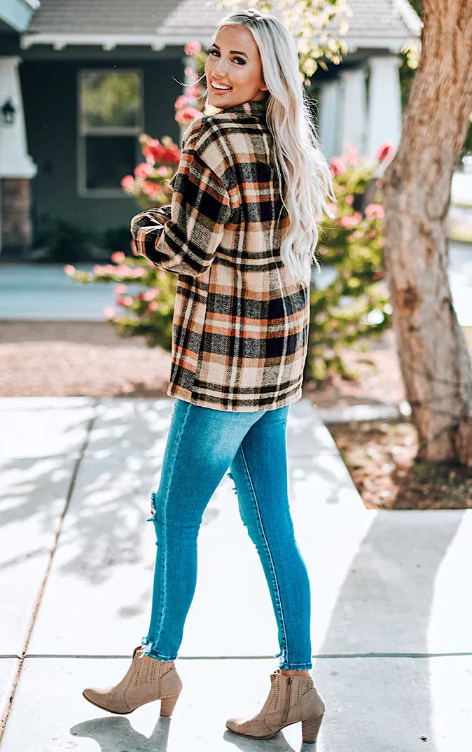 Cozy Plaid Jacket with Buttons and Pockets