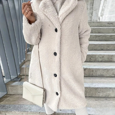 Olivia Teddy Coat - Button Down Long Sleeve Solid Color Winter Fall Coat