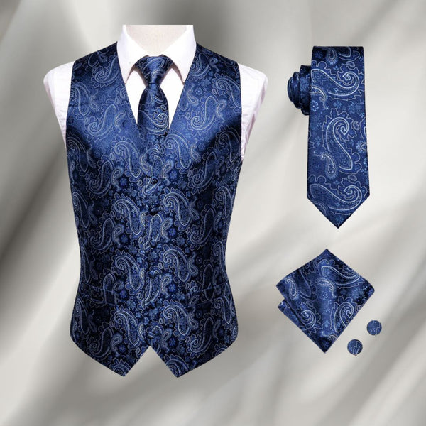 Elegant classic style men's vest, tie and handkerchief set