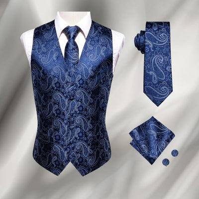 Elegant classic style men's vest, tie and handkerchief set