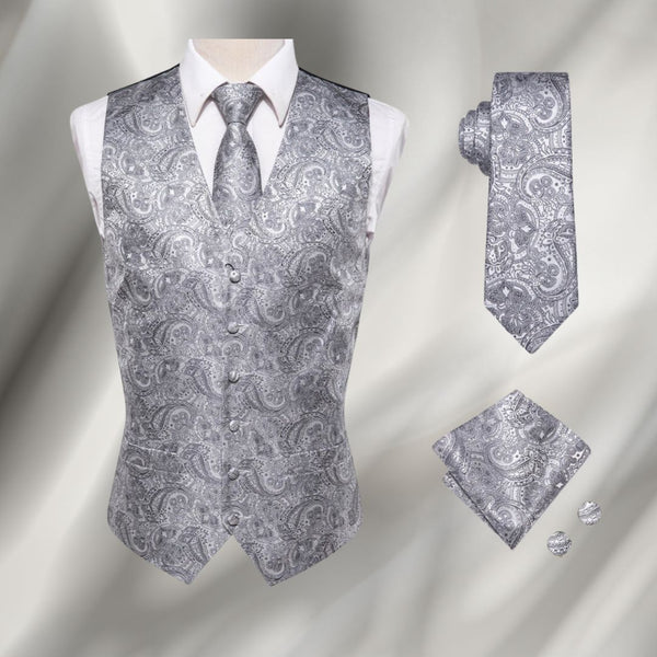 Elegant classic style men's vest, tie and handkerchief set