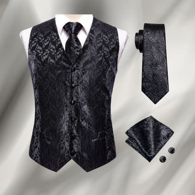Elegant classic style men's vest, tie and handkerchief set