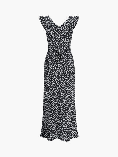 Elegant long dress with daisy floral print and modern style