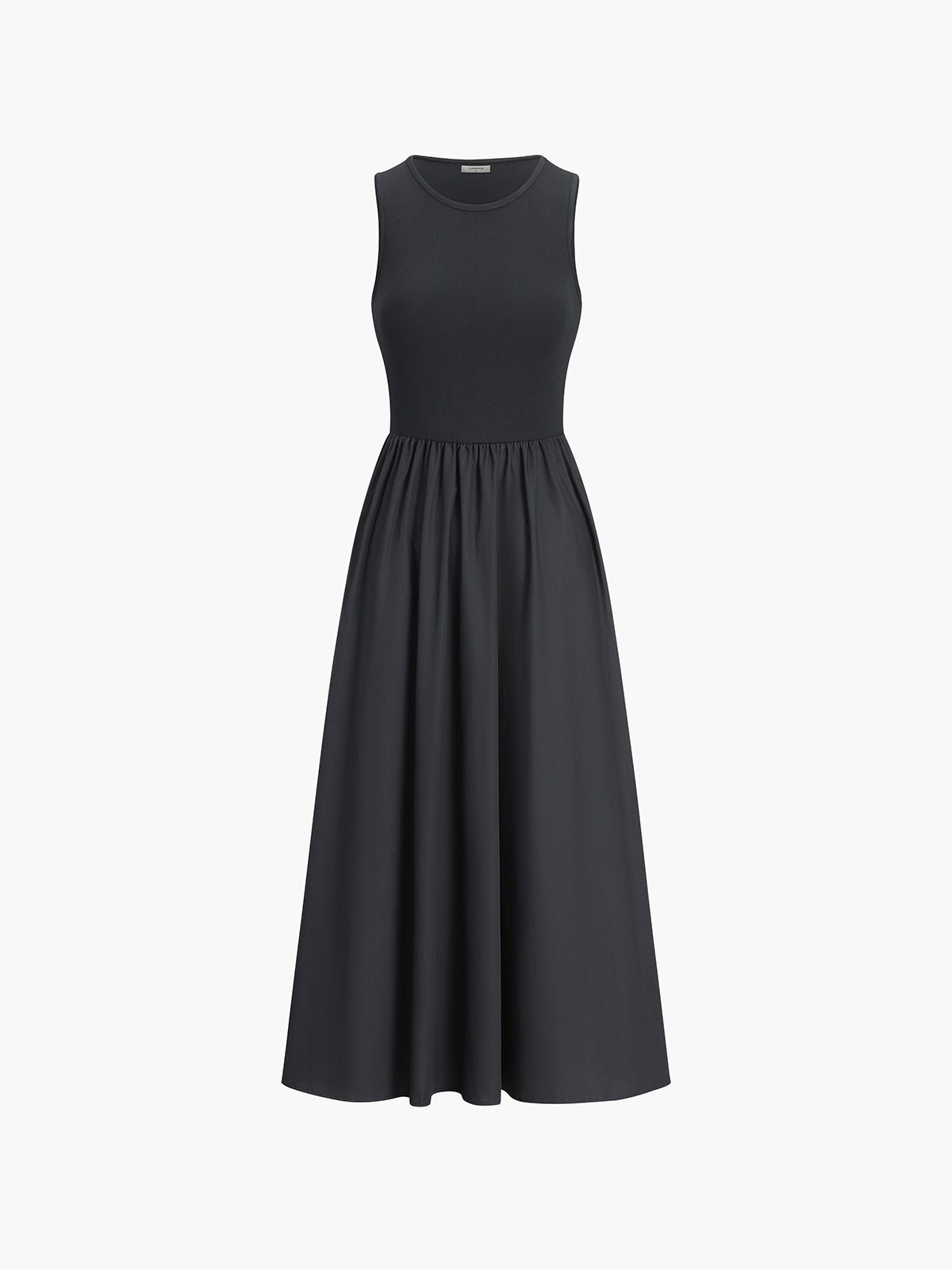 Long sleeveless dress with round neck for relaxed style