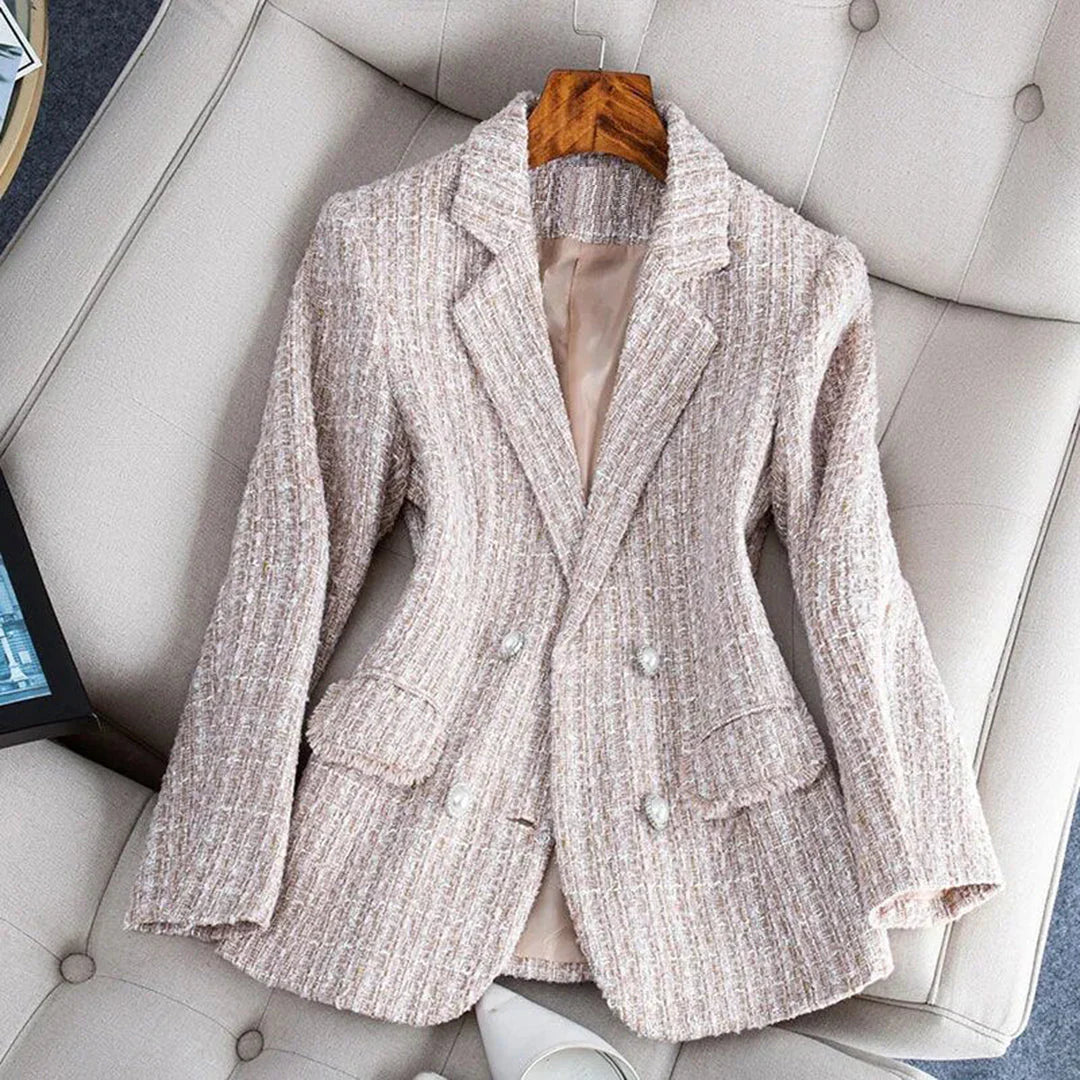 Comfortable winter jacket with interesting button design and deep V-neckline for an elegant style