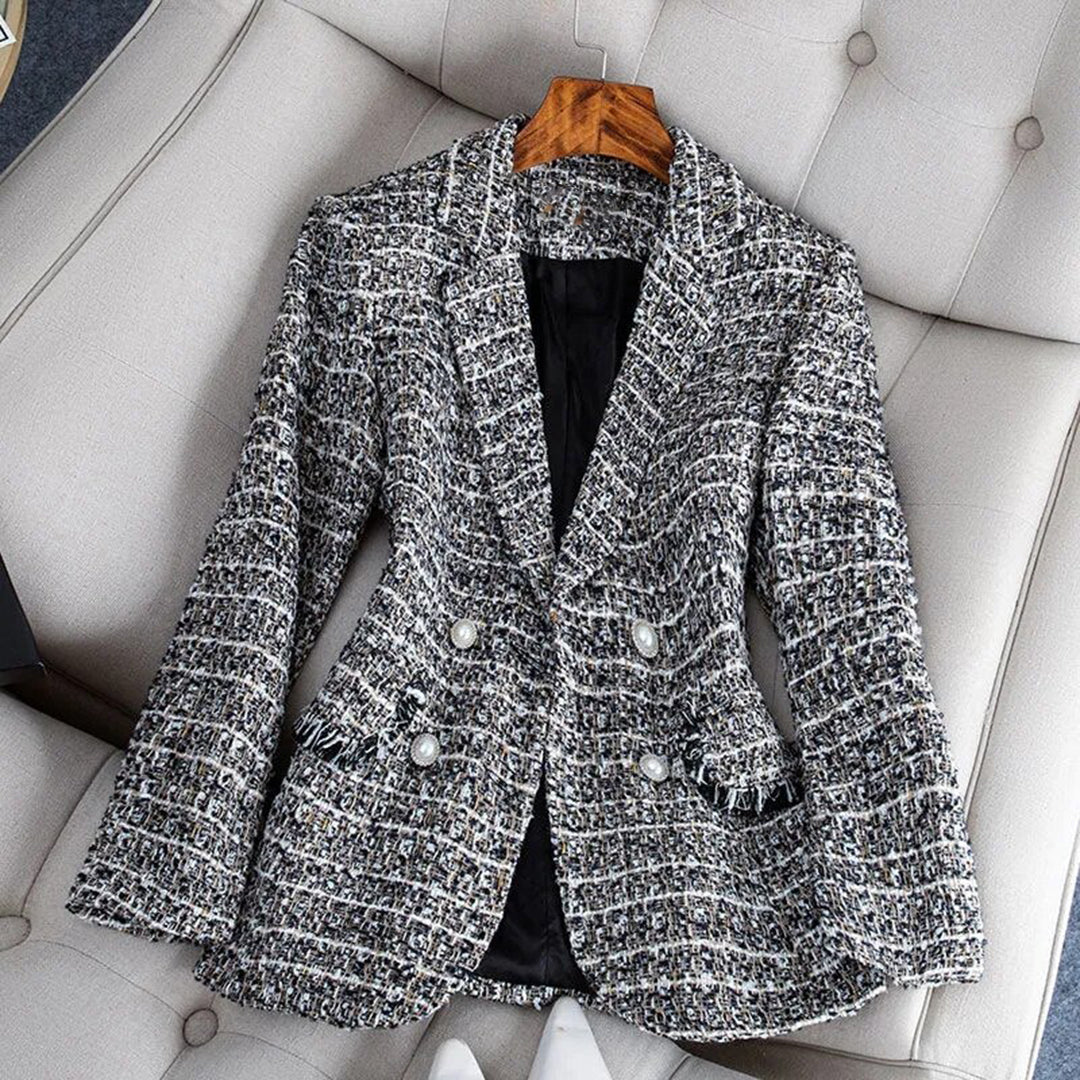 Comfortable winter jacket with interesting button design and deep V-neckline for an elegant style