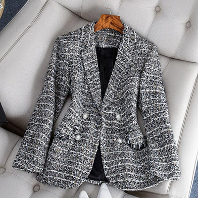 Comfortable winter jacket with interesting button design and deep V-neckline for an elegant style