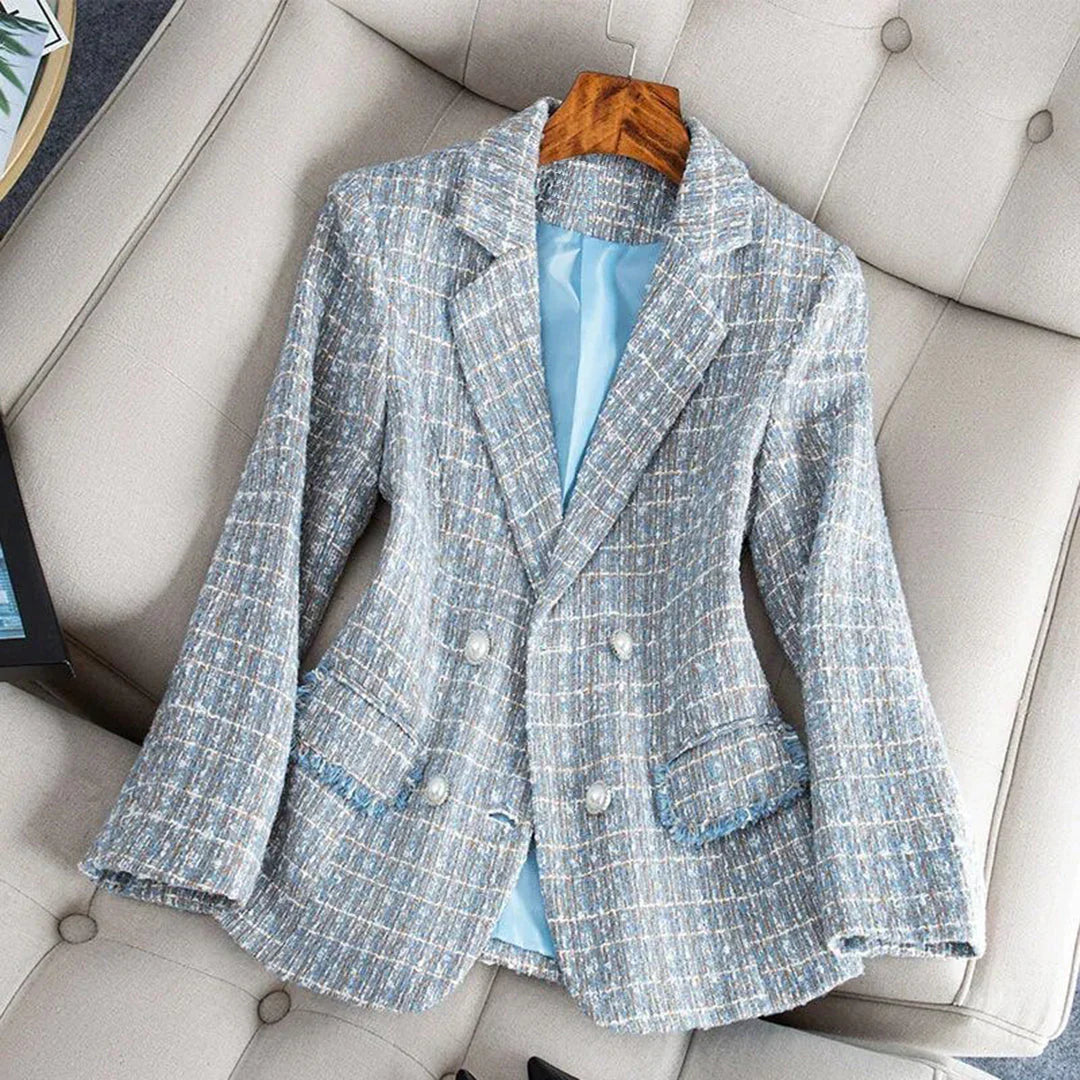 Comfortable winter jacket with interesting button design and deep V-neckline for an elegant style