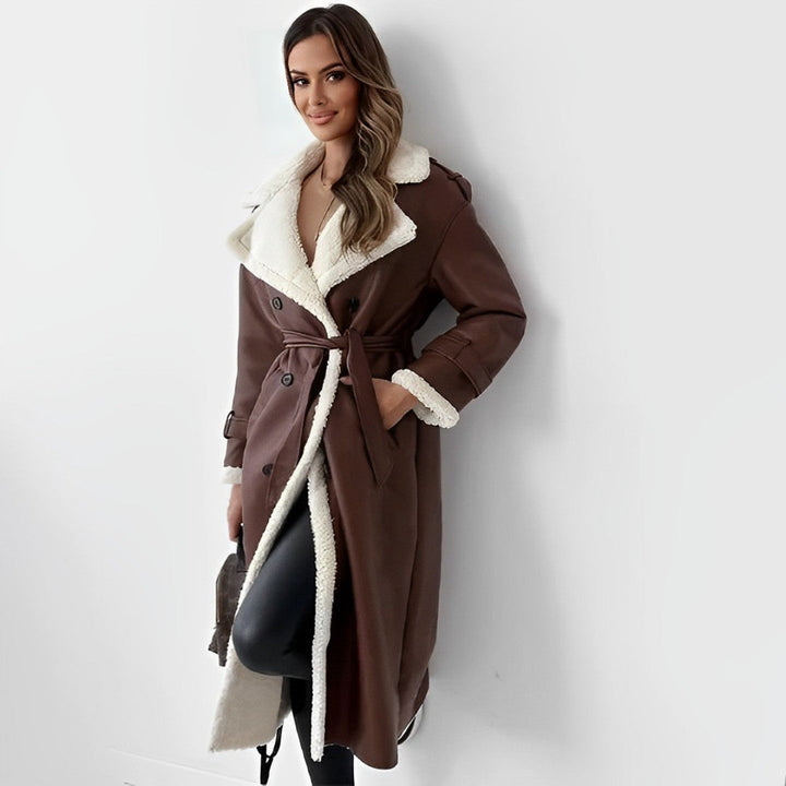 Women's Long Coat with Belt - Elegant and Versatile