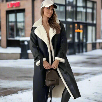 Women's Long Coat with Belt - Elegant and Versatile