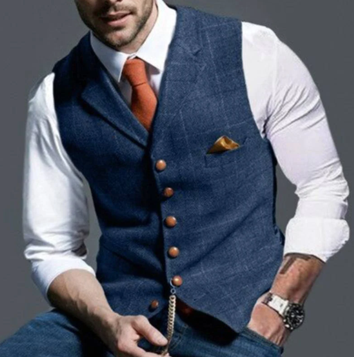 Classic Button-Down Vest with Plaid Design for Elegant Men