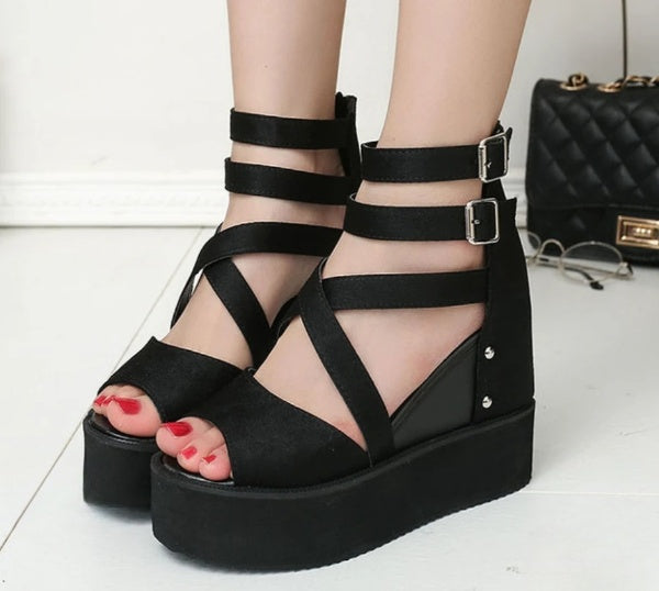 Olga - Elegant Black Sneakers with Exquisite Patchwork and Hollow Out Design