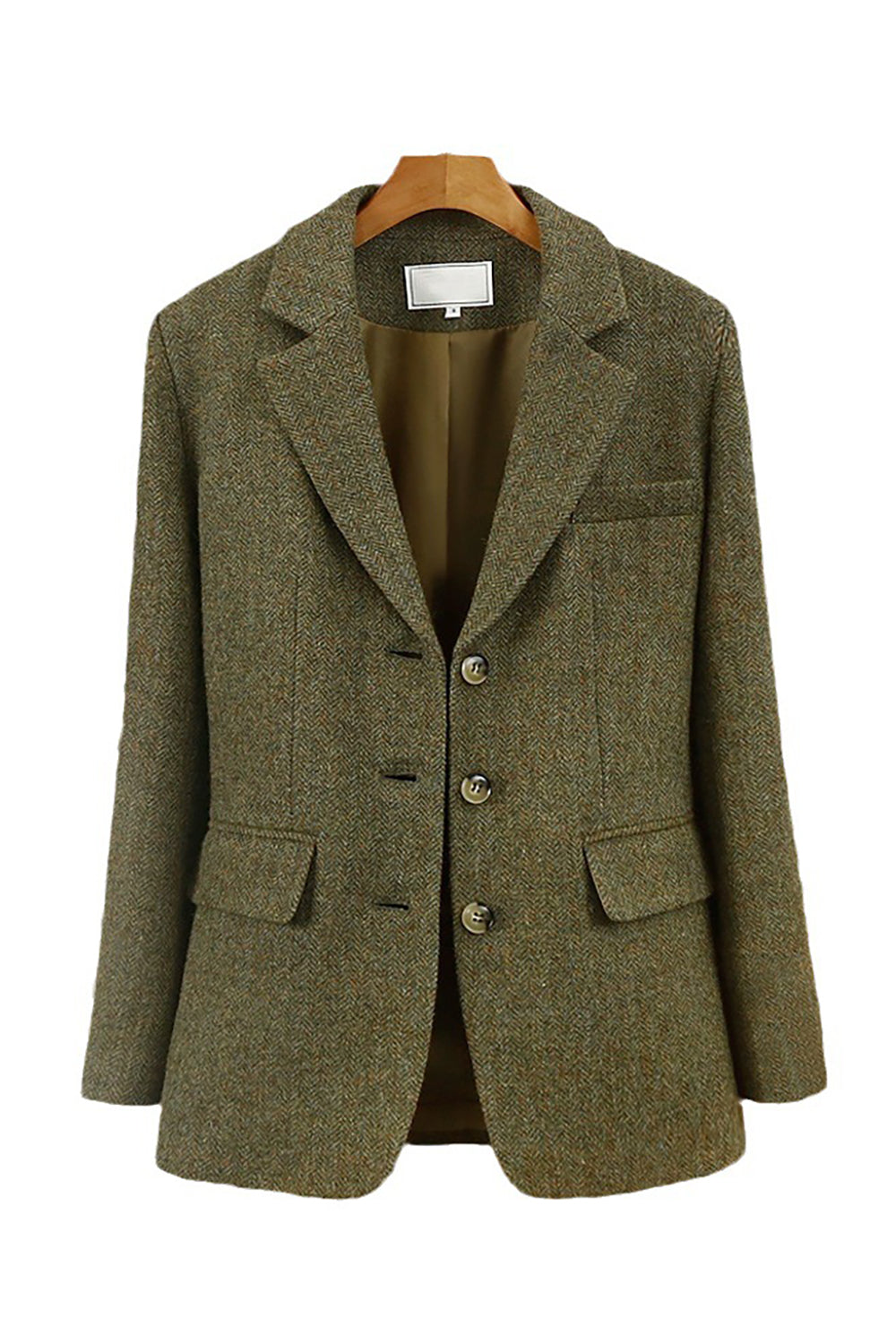 Women's Green Blazer with Notch Lapels in Elegant Tweed