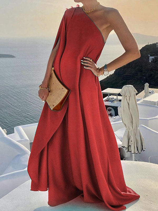 Long asymmetrical maternity dress with open back and one shoulder