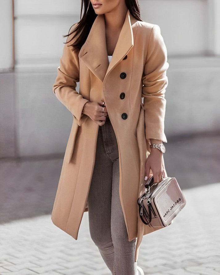 Elegant long coat with belt for stylish women