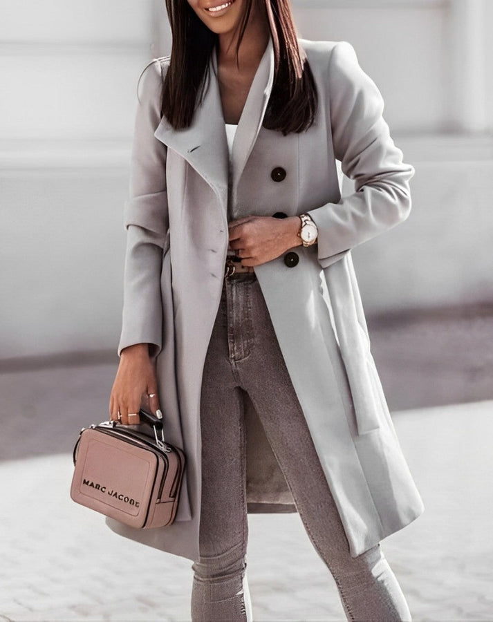 Elegant long coat with belt for stylish women