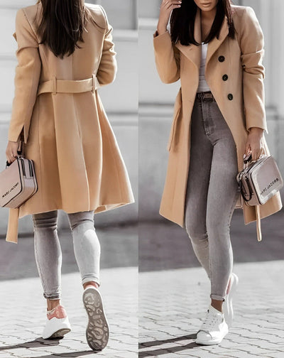 Elegant long coat with belt for stylish women