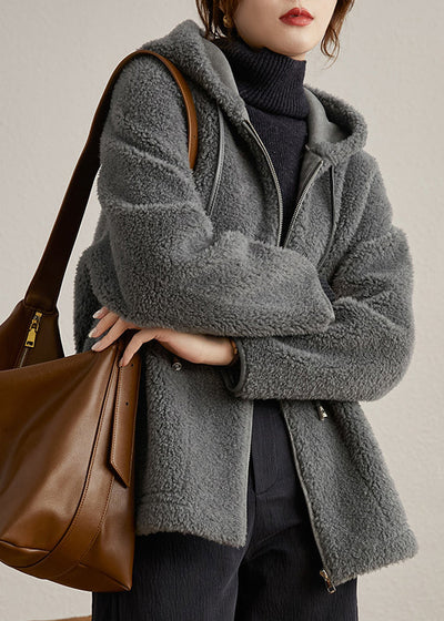 Gray Hooded Coat with Pockets – Ideal for Winter