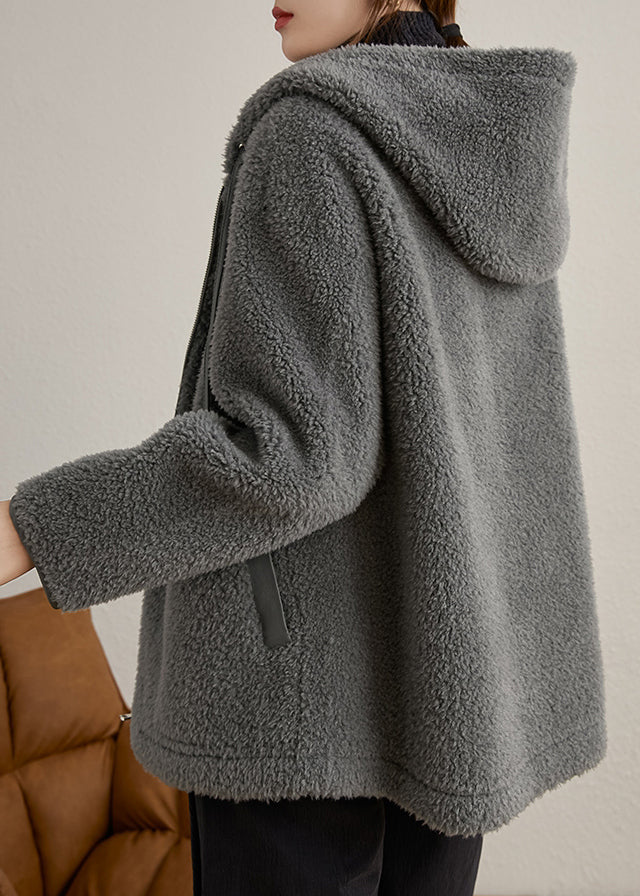 Gray Hooded Coat with Pockets – Ideal for Winter