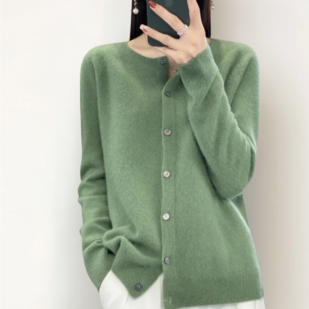 Elegant Button-Down Round Neck Cardigan for Sophisticated Women
