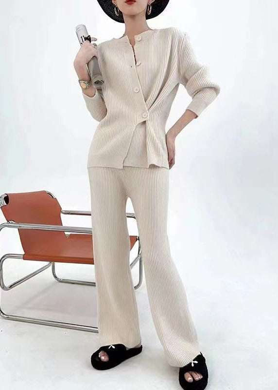Khaki Button-Down Two-Piece Set with Asymmetrical Design for Fall – Modern Patchwork Style