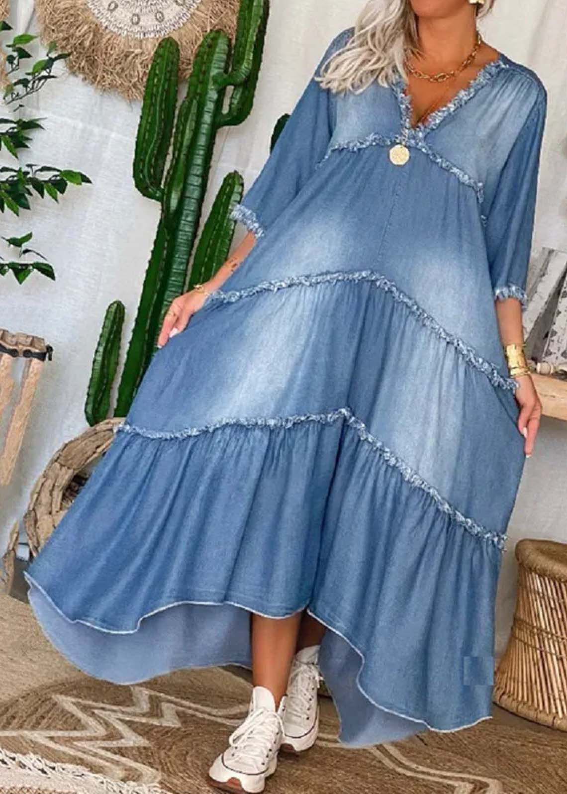 Lola - V-neck denim dress with tassel details