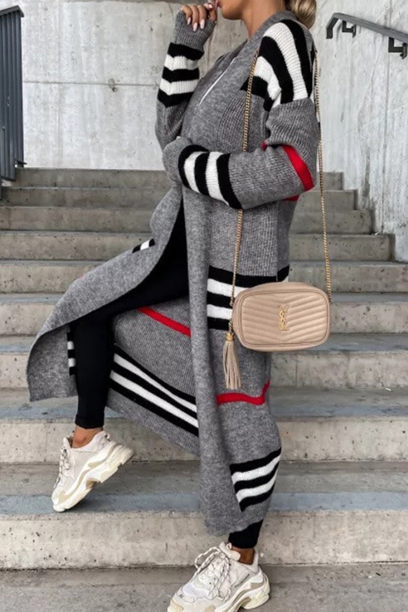Greer - Open-cut contrast stripe cardigan