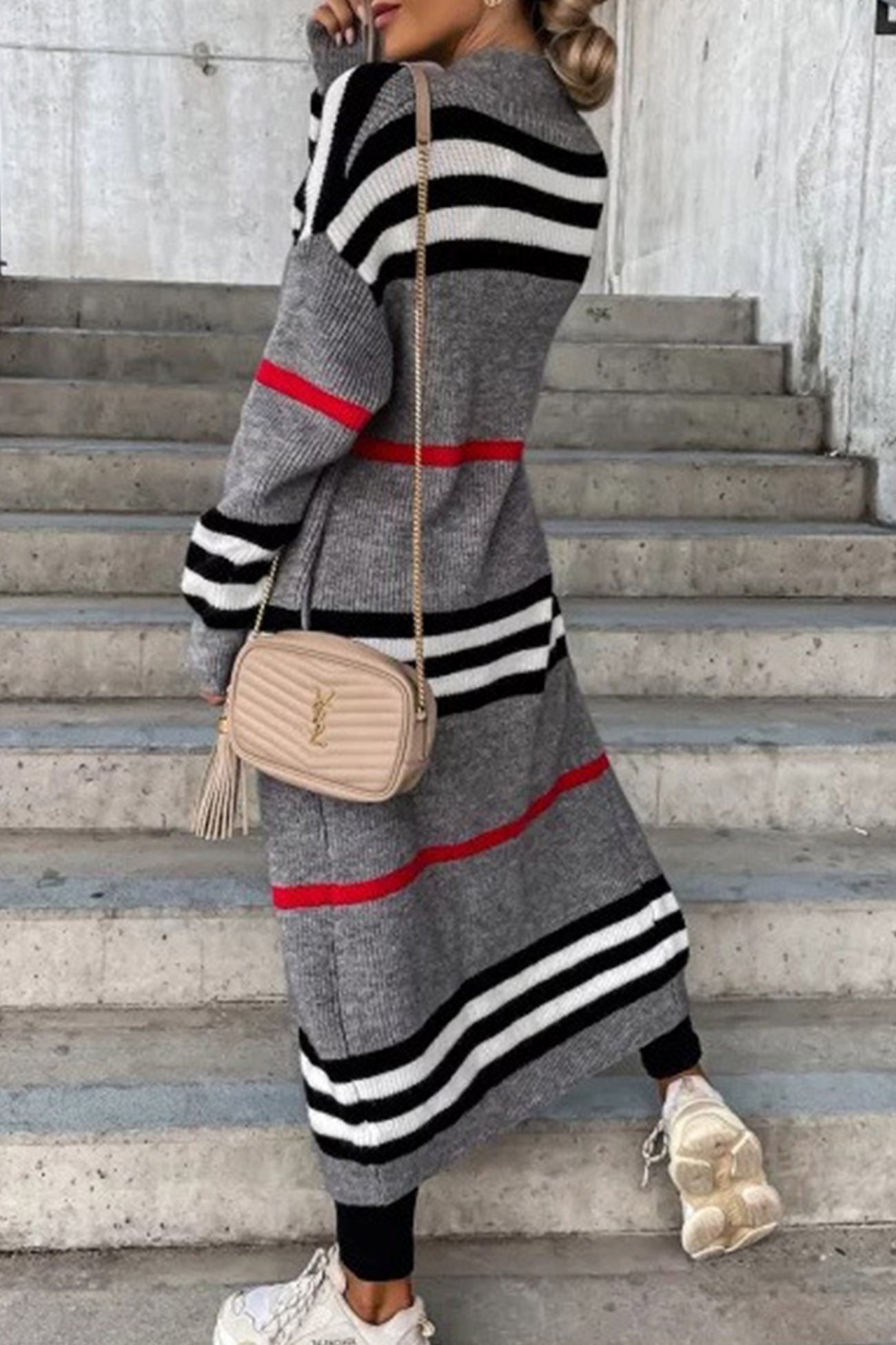 Greer - Open-cut contrast stripe cardigan