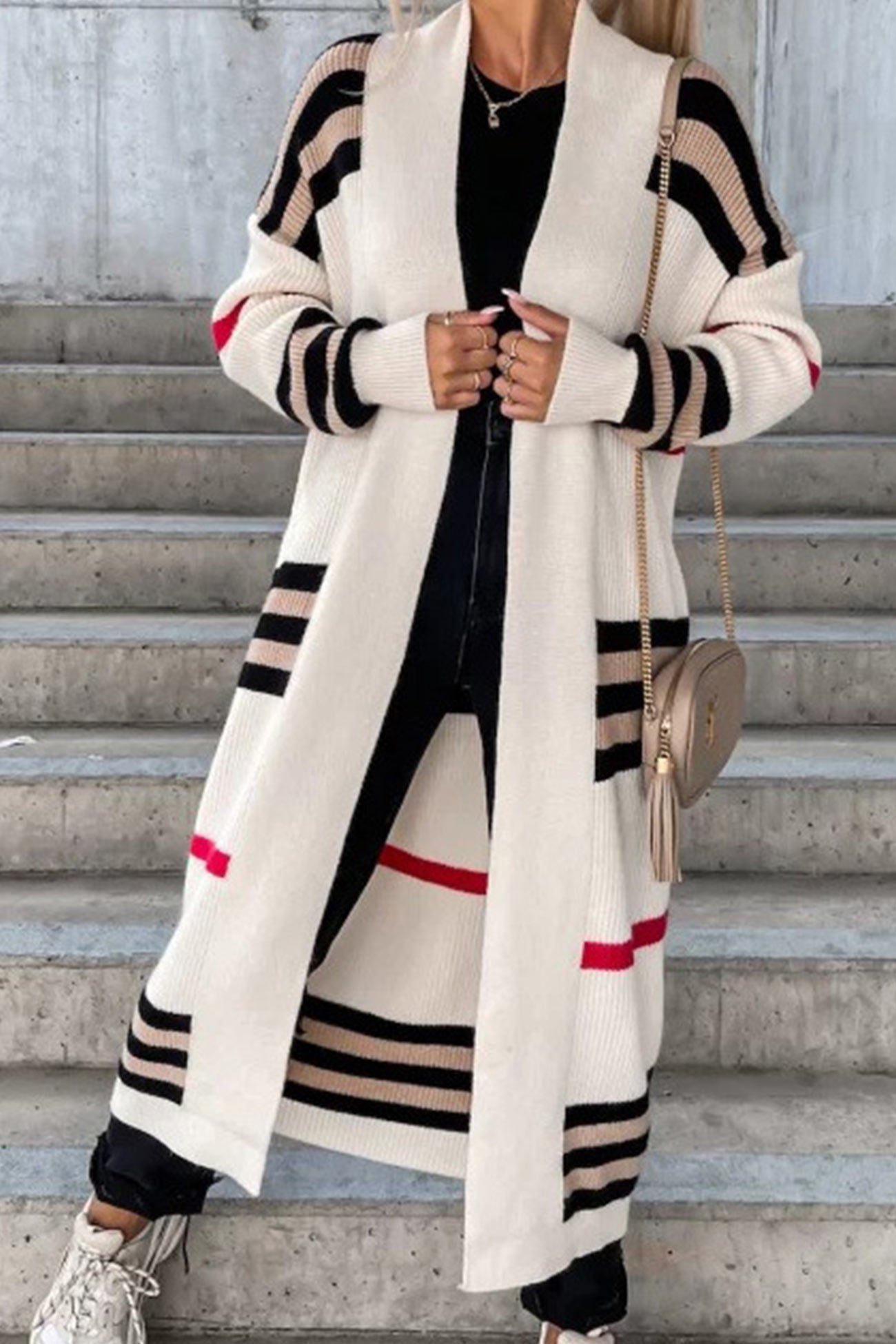 Greer - Open-cut contrast stripe cardigan