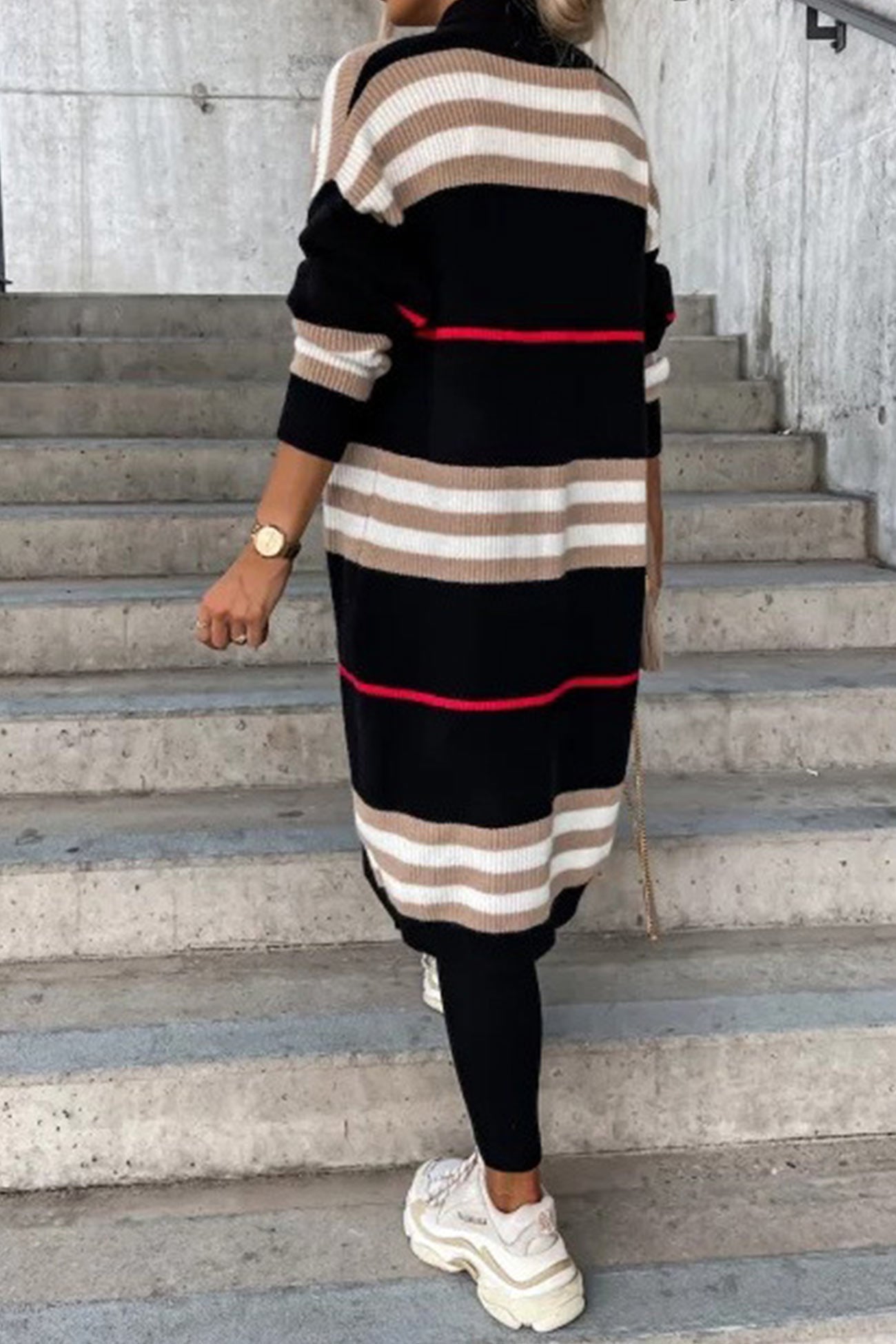 Greer - Open-cut contrast stripe cardigan