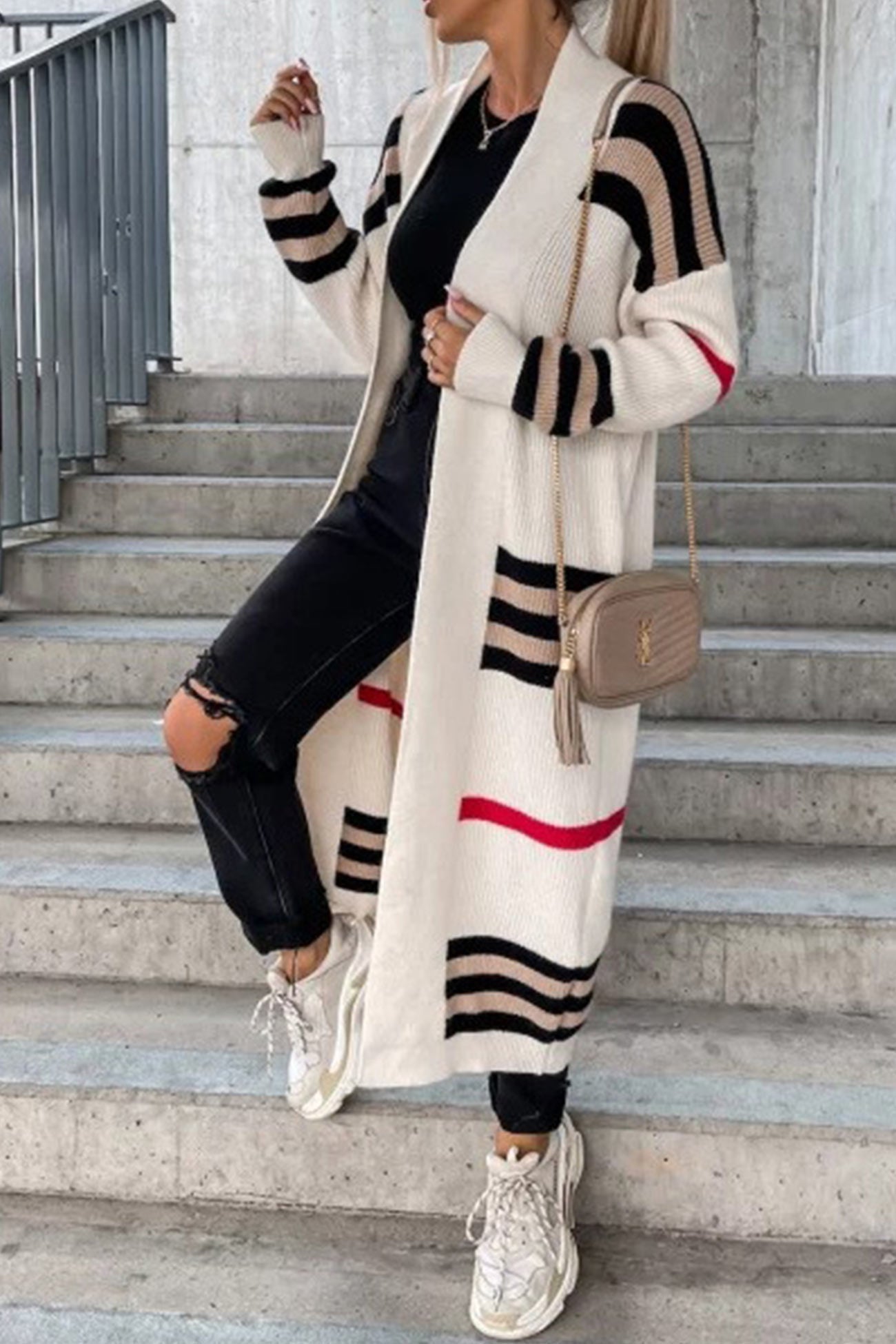 Greer - Open-cut contrast stripe cardigan