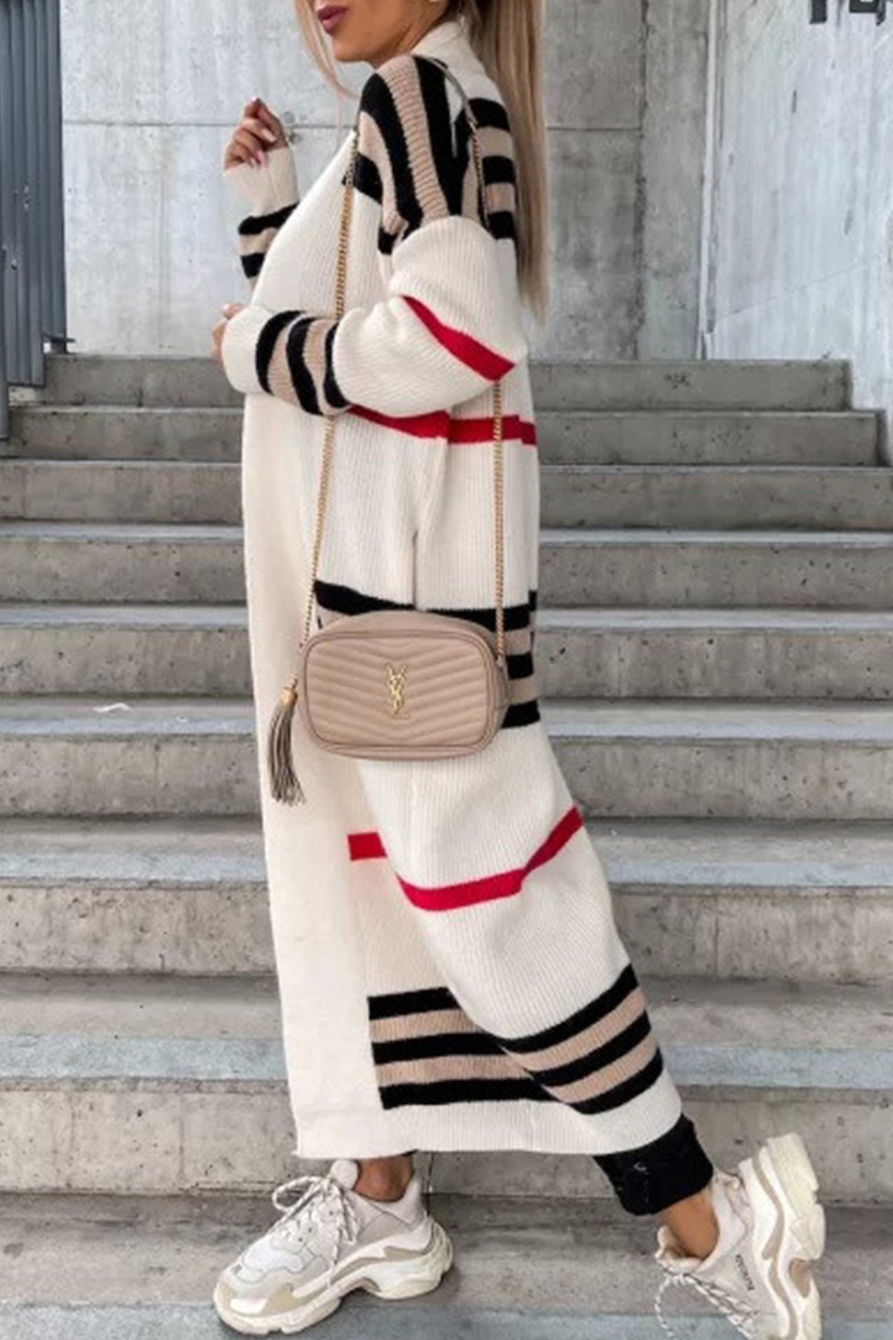 Greer - Open-cut contrast stripe cardigan