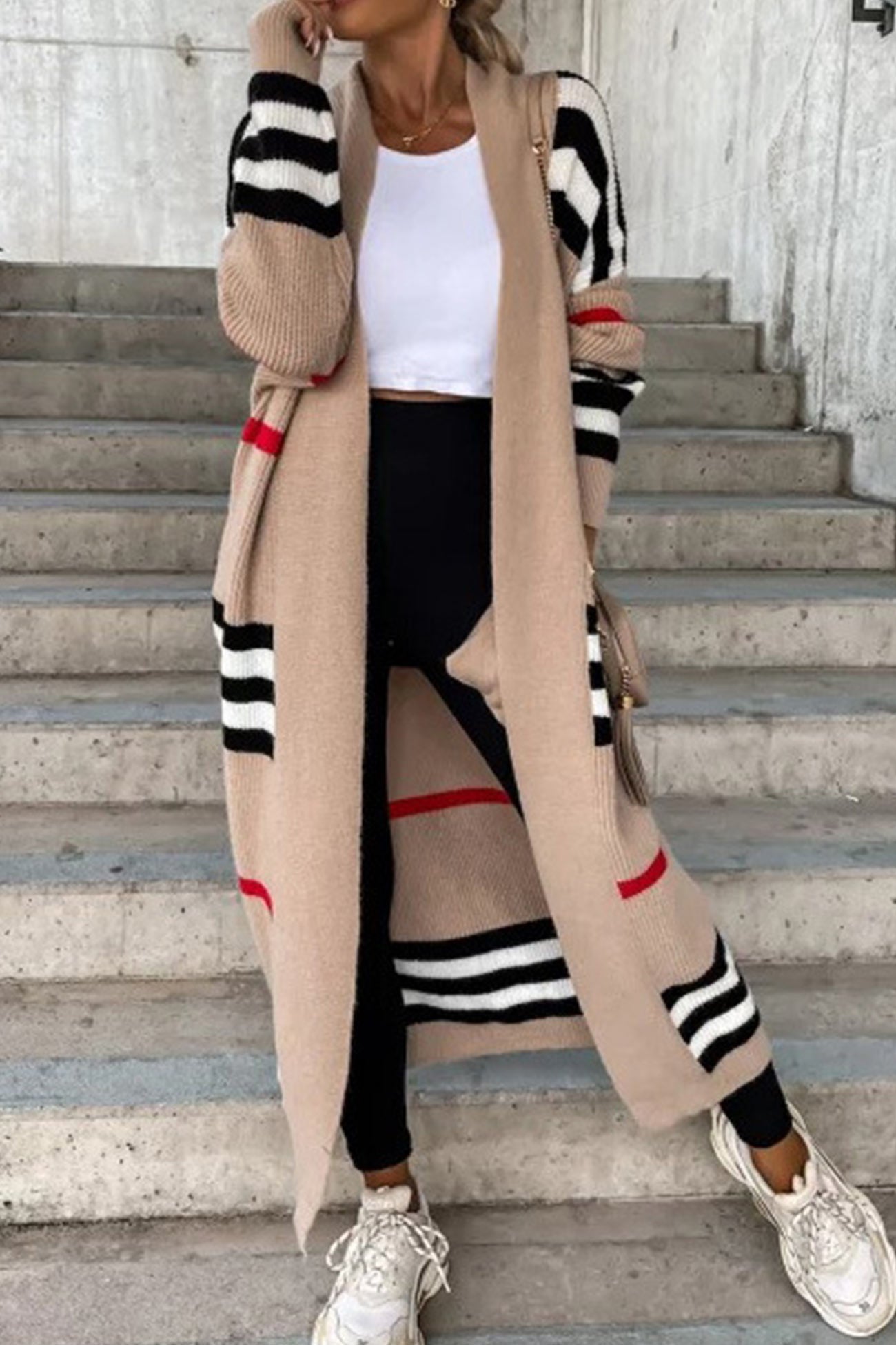 Greer - Open-cut contrast stripe cardigan