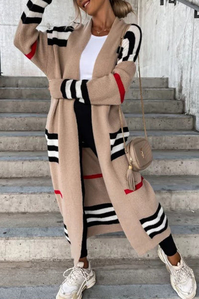 Greer - Open-cut contrast stripe cardigan