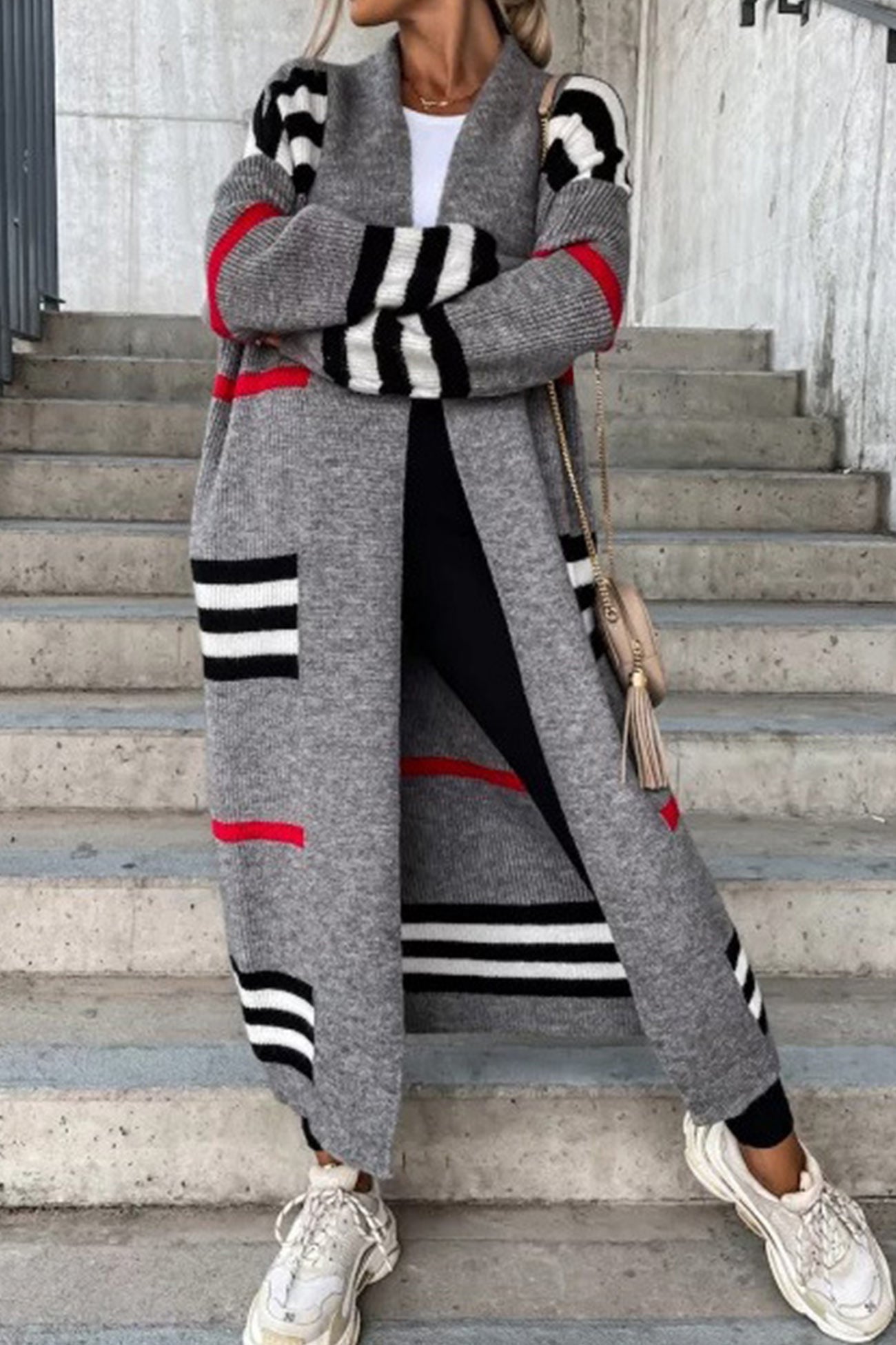 Greer - Open-cut contrast stripe cardigan