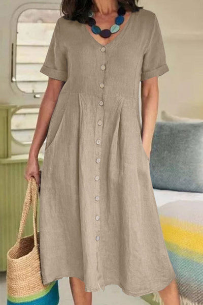 Lightweight midi dress with short sleeves and button-down shirt style