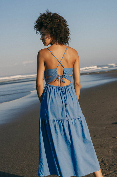 Lightweight summer midi dress with thin straps