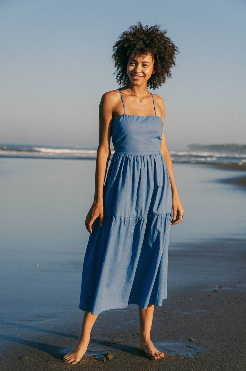 Lightweight summer midi dress with thin straps