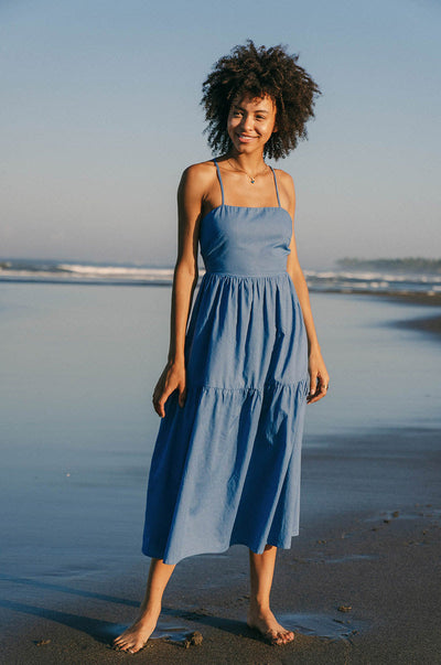 Lightweight summer midi dress with thin straps