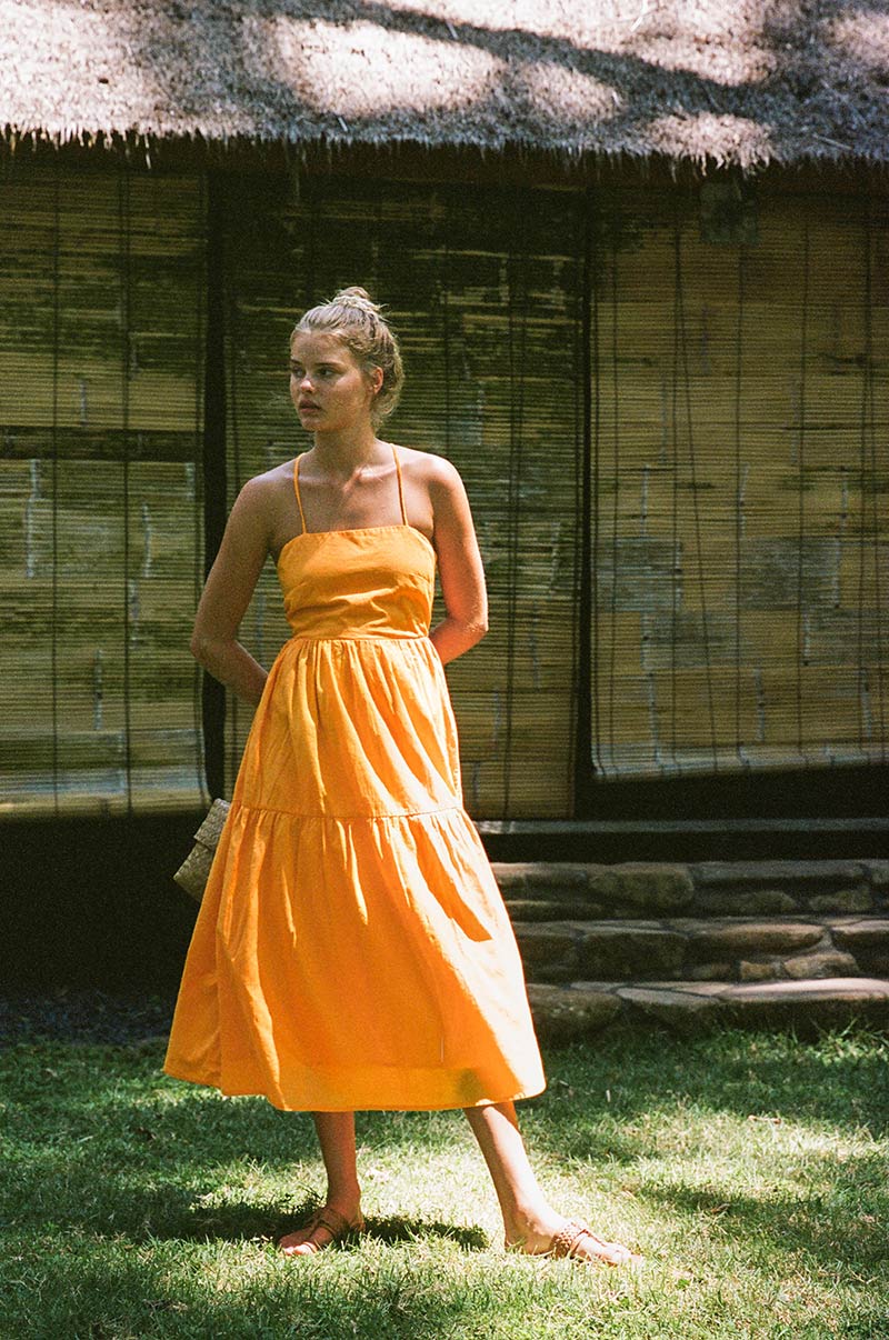 Lightweight summer midi dress with thin straps