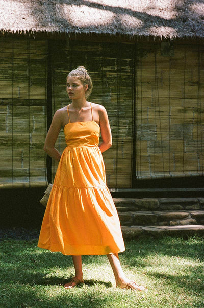 Lightweight summer midi dress with thin straps