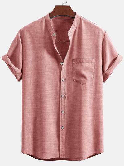 Men's set with short-sleeved mandarin collar shirt and casual straight-leg trousers