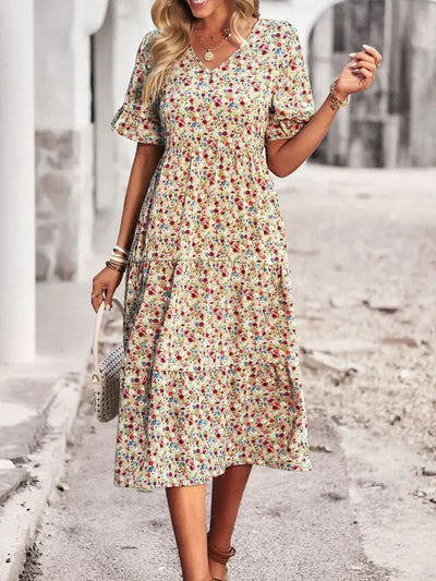 Daisy - Elegant short-sleeved V-neck dress