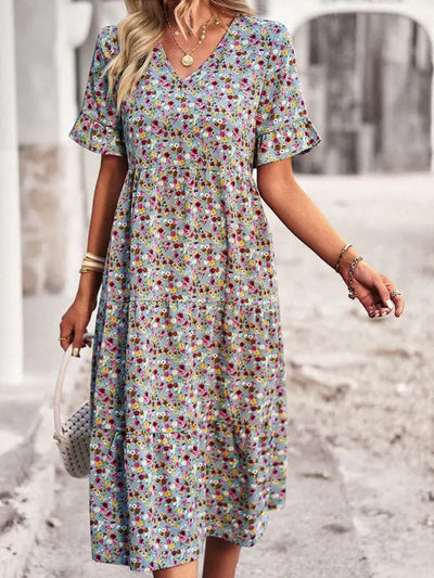 Daisy - Elegant short-sleeved V-neck dress